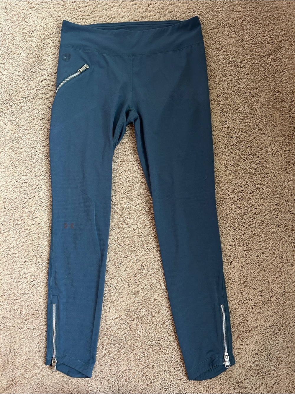 Under Armour Dark Teal Performance Leggings with Ankle Zips